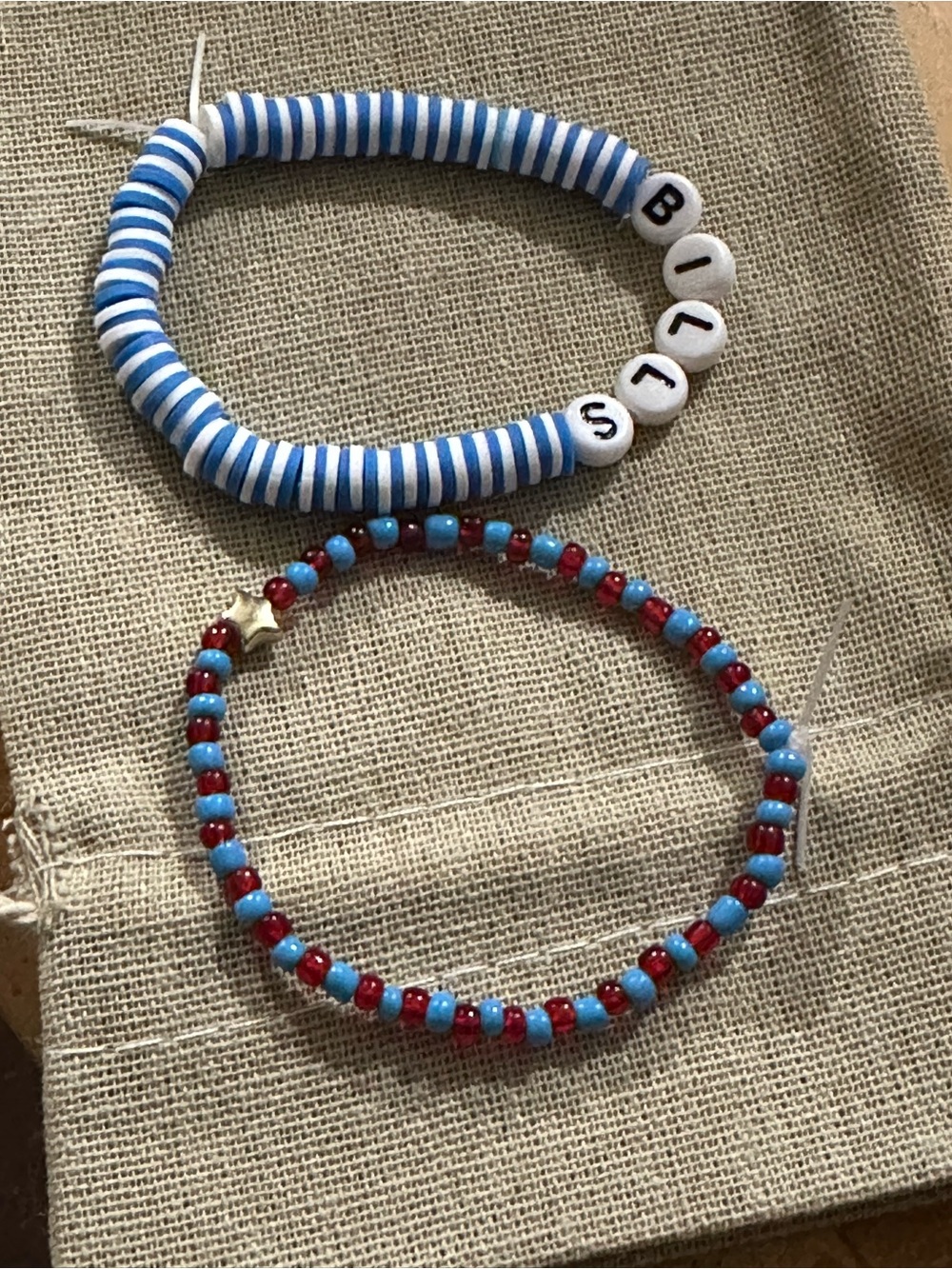 Blue & Red women Beaded Bracelets Set - Personalized Letter Accent